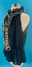 Load image into Gallery viewer, Unique Woman Large Blouse Lady Sleeveless Ruffle Black Robert Rodriguez Neiman