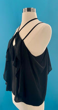 Load image into Gallery viewer, Blush Womens Blouse Black Halter Neck Tie Keyhole Ruffle Zip Spaghetti Strap S