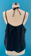Load image into Gallery viewer, Blush Womens Blouse Black Halter Neck Tie Keyhole Ruffle Zip Spaghetti Strap S