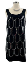 Load image into Gallery viewer, Dressbarn Womens Shift Dress Black Stretch Short Scoop Neck Sequin Petites 12 P