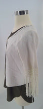 Load image into Gallery viewer, Yoana Baraschi Womens Cardigan Sweater White Geometric 3/4 Sleeve Fringes S