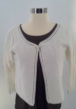 Load image into Gallery viewer, Yoana Baraschi Womens Cardigan Sweater White Geometric 3/4 Sleeve Fringes S