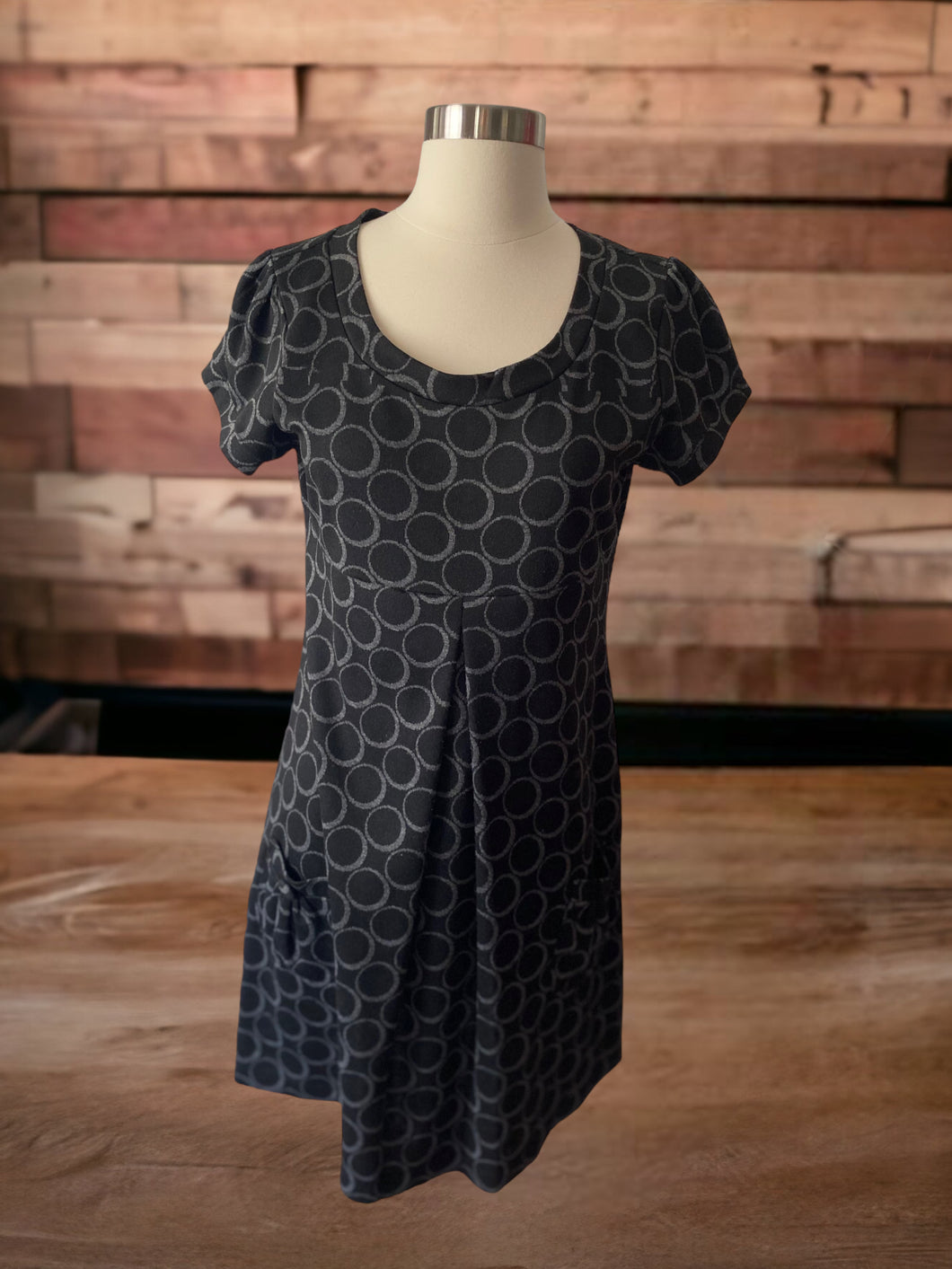 En Focus Black Grey Print Dress Size 12
