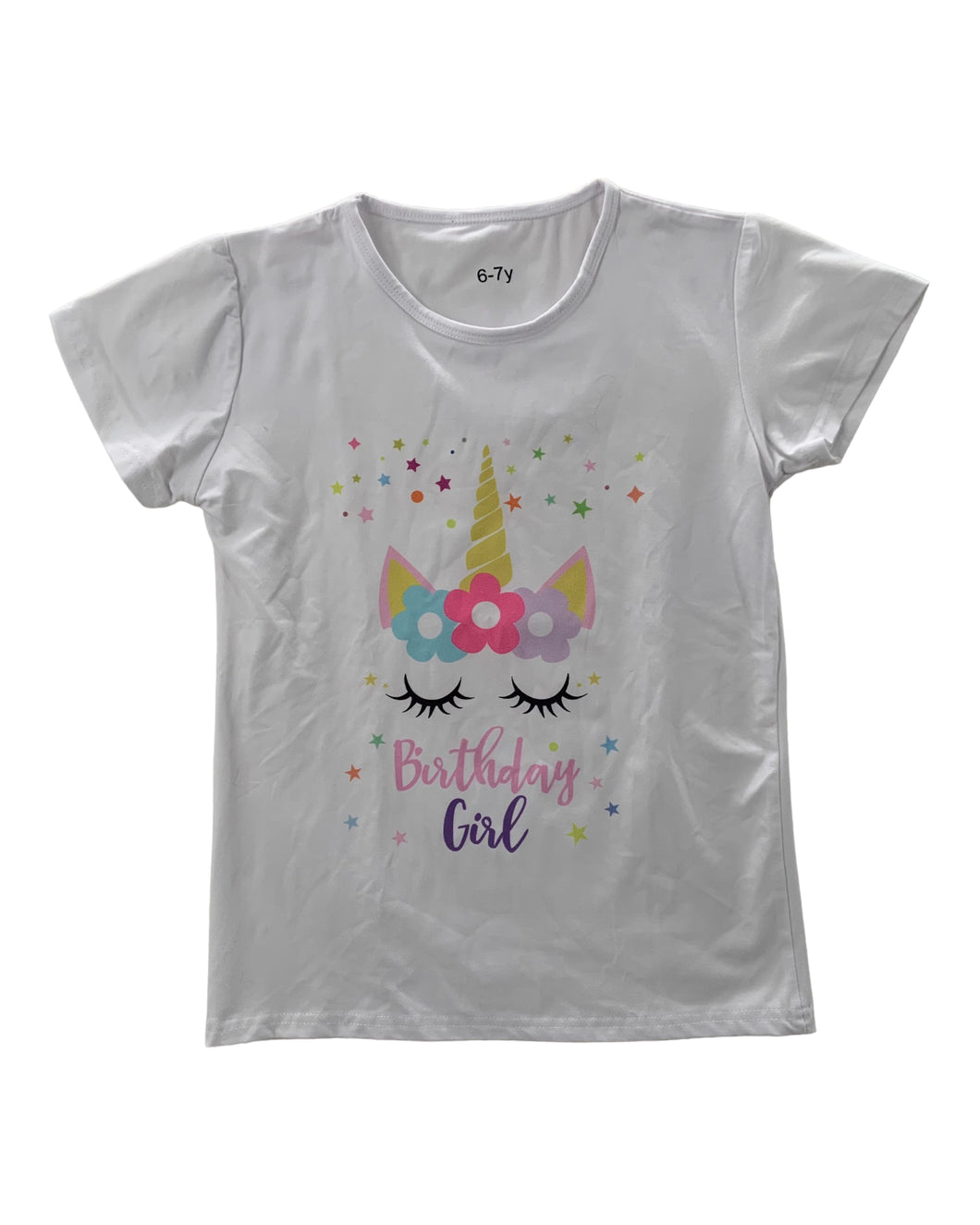 Girls Unicorn Birthday Girl Shirt Size 6-7 y