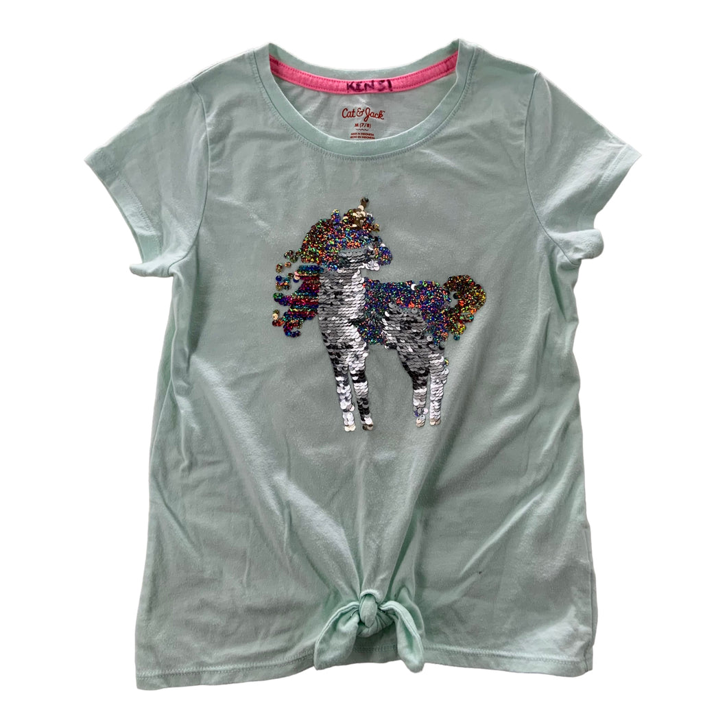 Girls Light Blue Sequin Unicorn Shirt Size 7/8