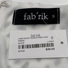 Load image into Gallery viewer, Fab&#39;rik Womens June A Line Dress White Black Geometric V Neck Short Sleeve S
