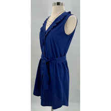 Load image into Gallery viewer, Kayce Hughes  Women&#39;s Blue Textured Stripe Sleeveless Shirt Dress Ruffles size 0
