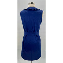Load image into Gallery viewer, Kayce Hughes  Women&#39;s Blue Textured Stripe Sleeveless Shirt Dress Ruffles size 0
