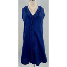 Load image into Gallery viewer, Kayce Hughes  Women&#39;s Blue Textured Stripe Sleeveless Shirt Dress Ruffles size 0
