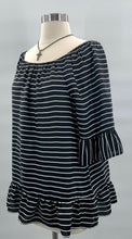Load image into Gallery viewer, ELLE Womens Blouse Black White Stripe Short Sleeve Off Shoulder Ruched Ruffle L
