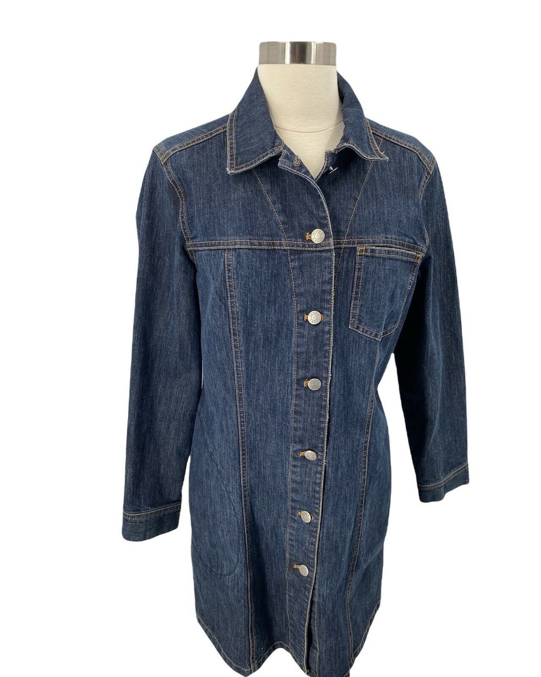 CHICOS Dark Wash Denim Long Sleeve Dress Size 1 button front