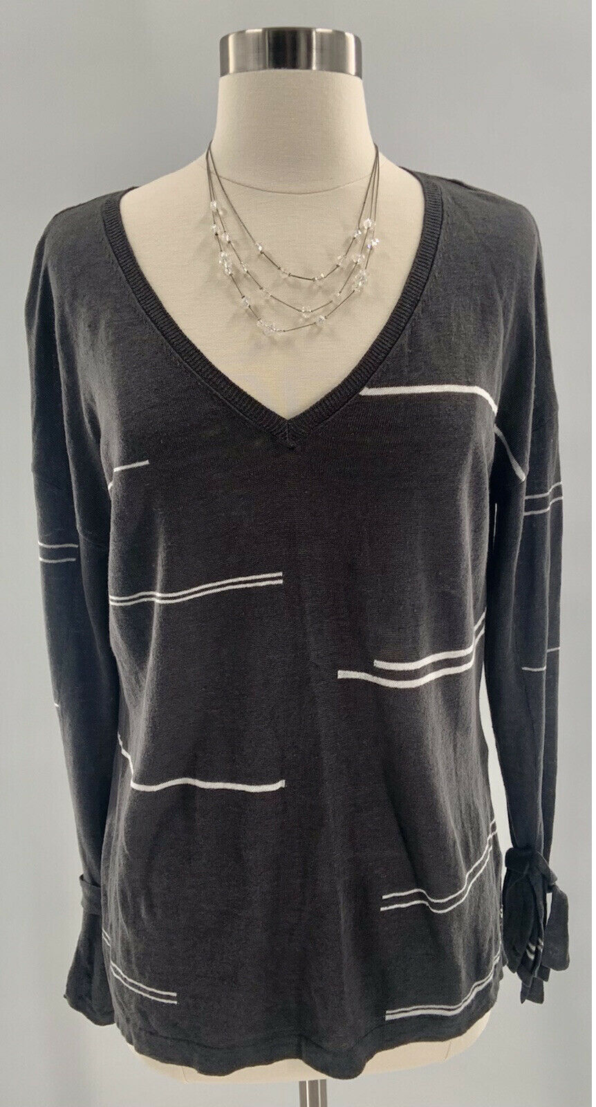 Charli Gray Linen Striped Pullover Sweater