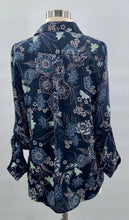 Load image into Gallery viewer, LOFT Womens Button Front Shirt Blue Floral Long Sleeve Roll Tab M
