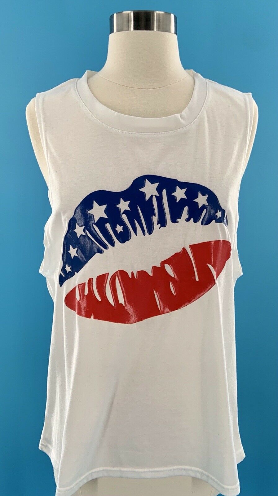 yimengehen American Flag Lips Graphic Tee USA Tank  Large