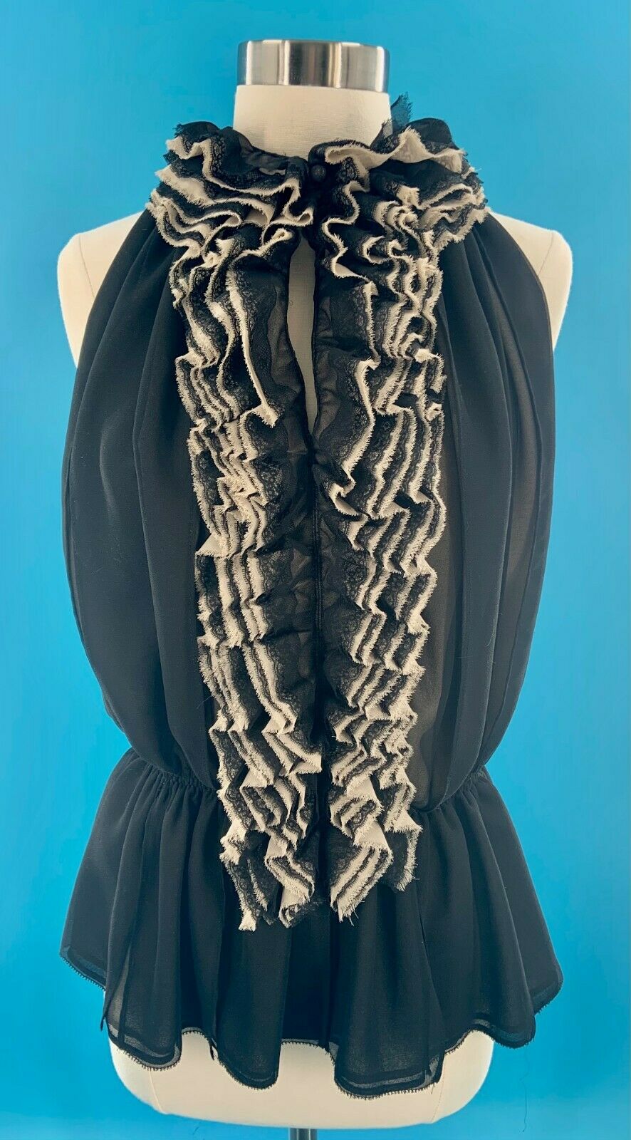 Unique Woman Large Blouse Lady Sleeveless Ruffle Black Robert Rodriguez Neiman