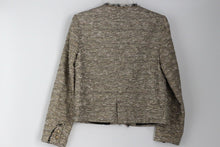 Load image into Gallery viewer, ZARA Tweed Boucle Gold Metallic Blazer Jacket Fringe Very Pretty Size S
