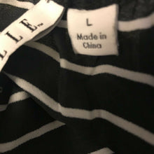 Load image into Gallery viewer, ELLE Womens Blouse Black White Stripe Short Sleeve Off Shoulder Ruched Ruffle L
