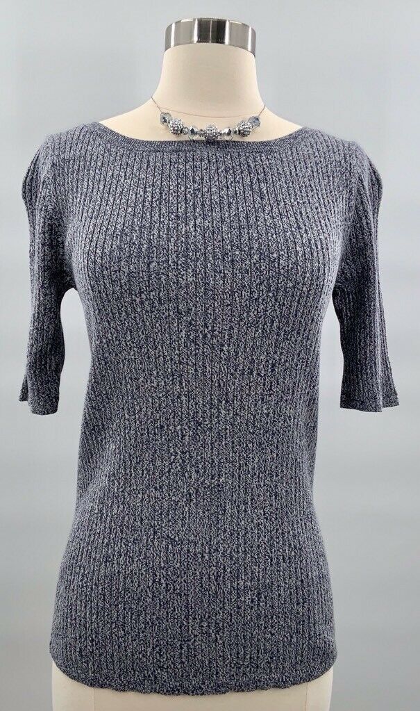 Ann Taylor Womens Pullover Sweater Gray Melange Short Sleeve Boat Neck Cotton M