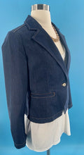 Load image into Gallery viewer, Chico’s Platinum Jean Jacket Size 2 Dark Denim Stretch
