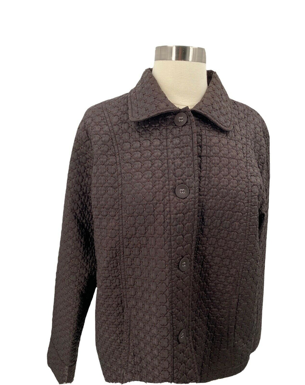 Chicos Brown Jacket Design Stitch Embroidered Button Front Light Size 2.5 Large