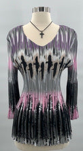 Load image into Gallery viewer, Lou Nardi Womens Tunic Top Multicolor Black Pink Ombre Long Sleeve V Neck L/S
