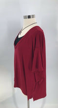 Load image into Gallery viewer, The Impeccable Pig Womens Blouse Burgandy Short Sleeve V Neck Stretch L
