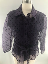 Load image into Gallery viewer, JS Boutique Blouse Top Sheer Purple Polkadot
