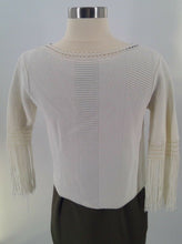 Load image into Gallery viewer, Yoana Baraschi Womens Cardigan Sweater White Geometric 3/4 Sleeve Fringes S
