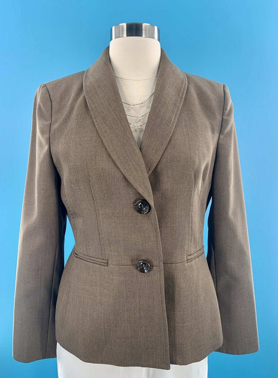 Le Suit Tan Light Brown Blazer Size 6 Petite Leopard Print lining Shoulder Pads