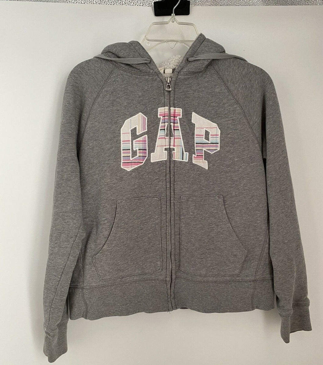 Women's Gap Sherpa Lined Full Zip Hoodie Pink Plaid Logo Size Small