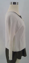 Load image into Gallery viewer, Yoana Baraschi Womens Cardigan Sweater White Geometric 3/4 Sleeve Fringes S
