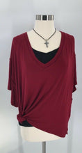Load image into Gallery viewer, The Impeccable Pig Womens Blouse Burgandy Short Sleeve V Neck Stretch L

