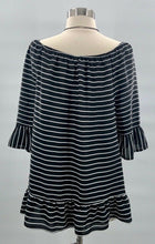 Load image into Gallery viewer, ELLE Womens Blouse Black White Stripe Short Sleeve Off Shoulder Ruched Ruffle L
