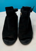 Load image into Gallery viewer, Anthropologie Miss Albright Womens Sandals Black Leather Buckle Wedge Heel 8.5 M

