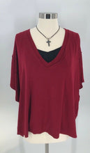 Load image into Gallery viewer, The Impeccable Pig Womens Blouse Burgandy Short Sleeve V Neck Stretch L

