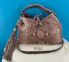 Load image into Gallery viewer, G.I.L I Large Snakeskin Patte Leather Bag Purse Cross Body Excellent Cond GILI

