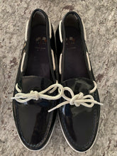 Load image into Gallery viewer, Cole Haan Nantucket Boat Shoe Camp Moc Loafer Women size 9 Navy Patent Leather
