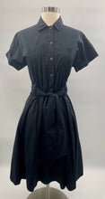 Load image into Gallery viewer, Banana Republic Belted A Line Dress Black Stretch Knee Length Band Collar 0
