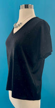 Load image into Gallery viewer, NWT Ann Taylor Loft Women’s Black Studded Velvet V-neck Top Blouse XS P
