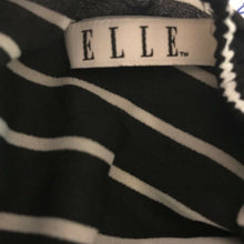 Load image into Gallery viewer, ELLE Womens Blouse Black White Stripe Short Sleeve Off Shoulder Ruched Ruffle L
