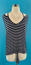 Load image into Gallery viewer, Blush Cold Shoulder Sleeveless Black White Striped Top Size L
