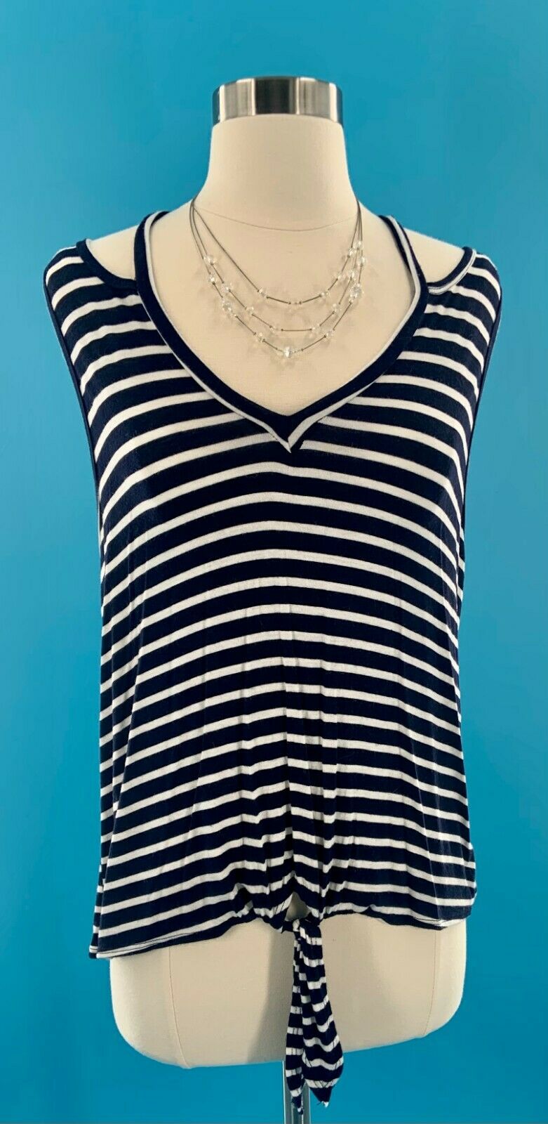 Blush Cold Shoulder Sleeveless Black White Striped Top Size L