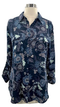 Load image into Gallery viewer, LOFT Womens Button Front Shirt Blue Floral Long Sleeve Roll Tab M
