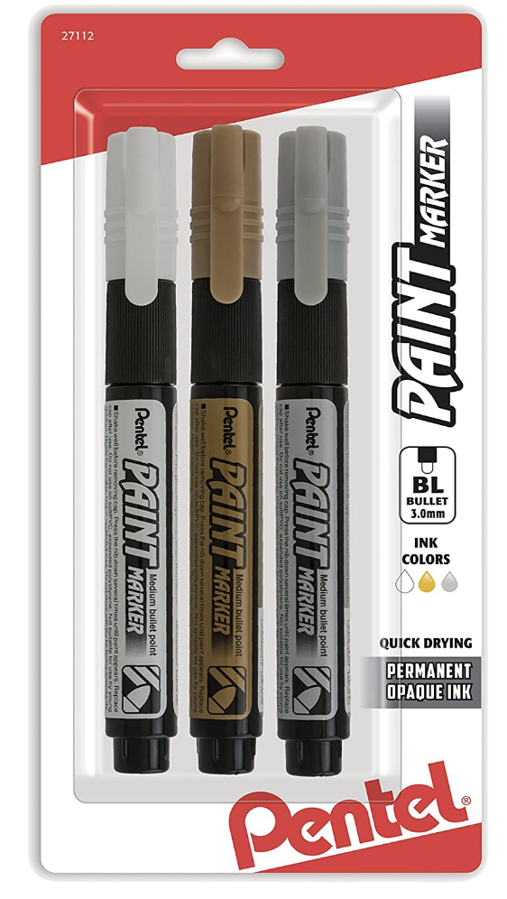 Pentel Opaque Bullet Tip Paint Markers (mmp20bp3m1) White Gold Silver