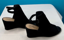 Load image into Gallery viewer, Anthropologie Miss Albright Womens Sandals Black Leather Buckle Wedge Heel 8.5 M
