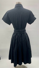 Load image into Gallery viewer, Banana Republic Belted A Line Dress Black Stretch Knee Length Band Collar 0
