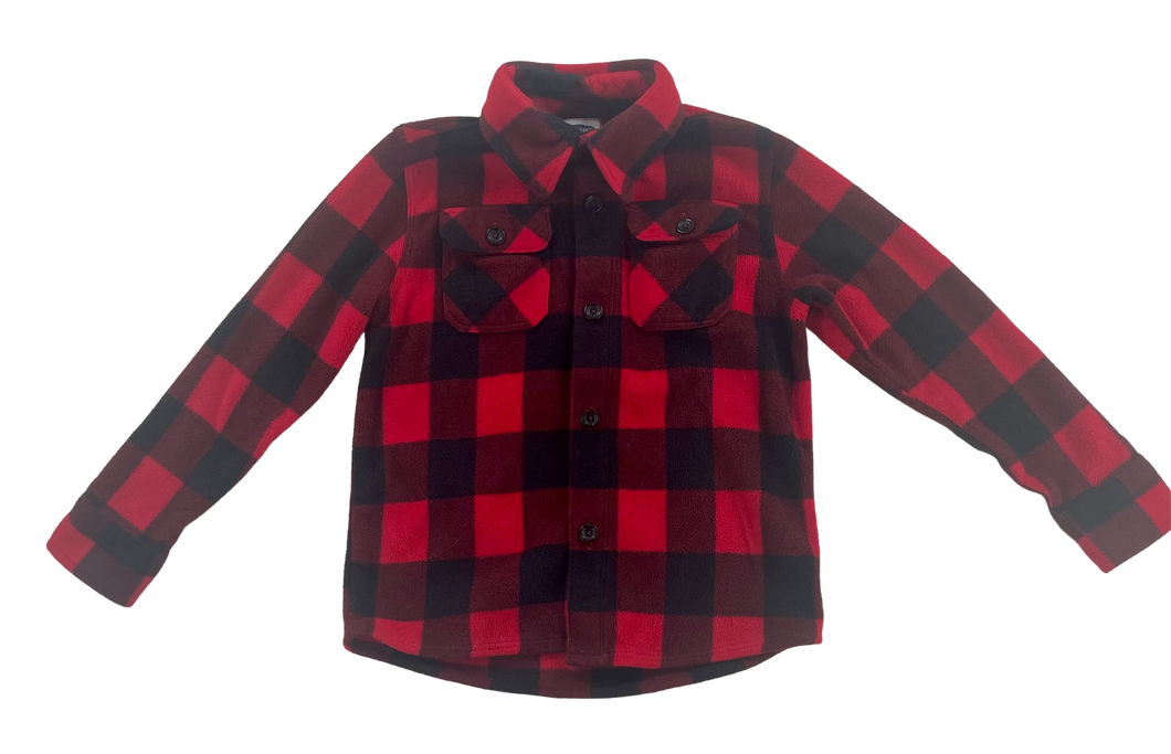 Boys Old Navy Thick Black Red Check Flannel Shirt Size 6-7