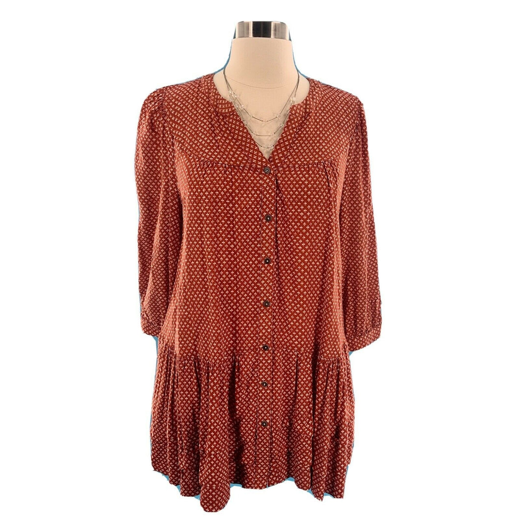 ANTHROPOLOGIE Holding Horses Tunic Dress Size XS Rust V-Neck Boho Festival